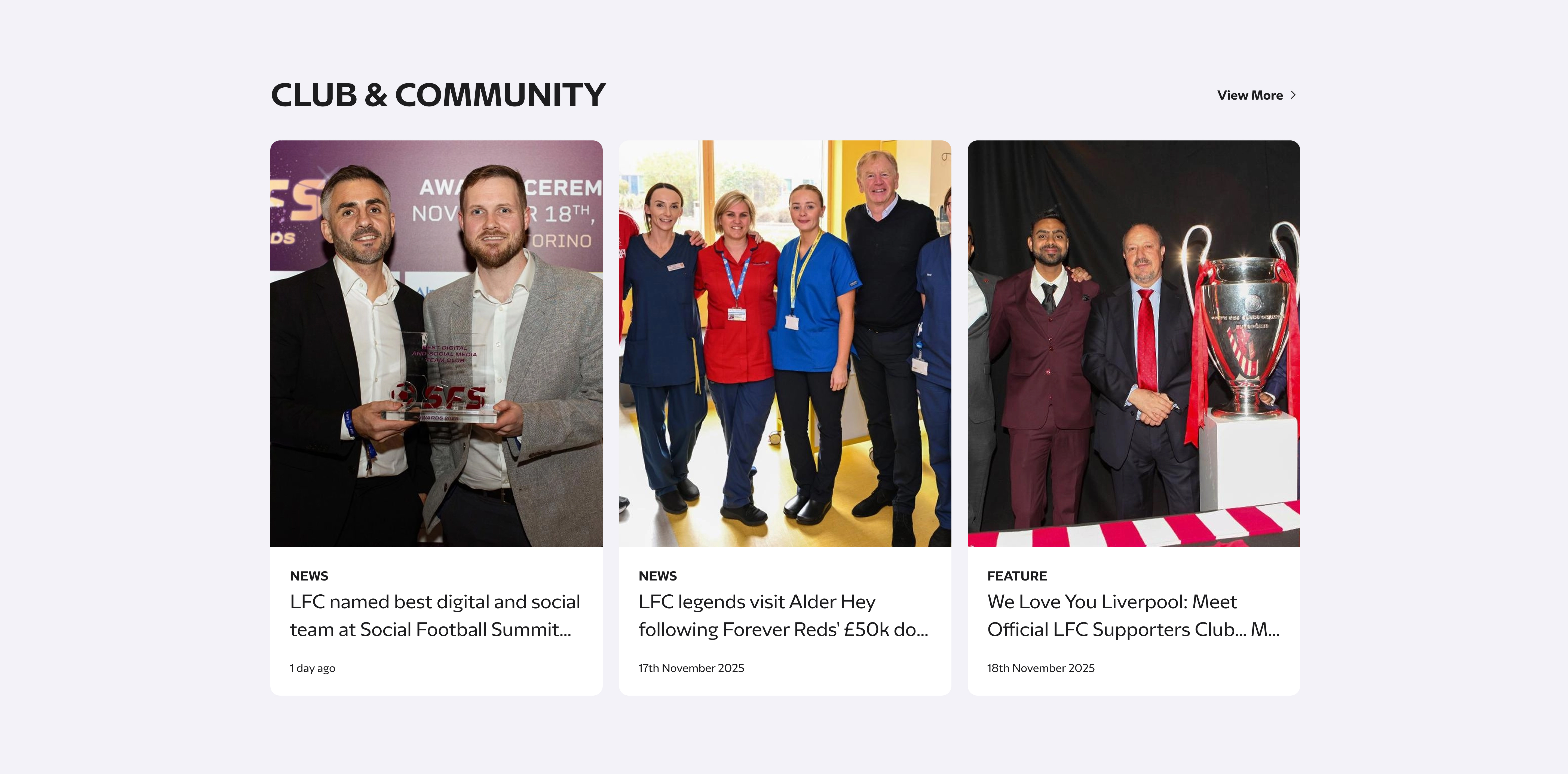 Liverpool FC 리뉴얼 Club & Community 섹션 최종 디자인